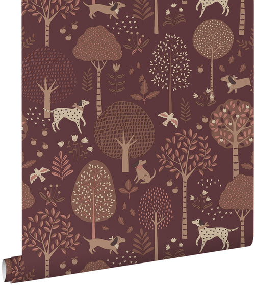 ESTAhome behang honden donker paars en bruin - 50 x 900 cm - 132224