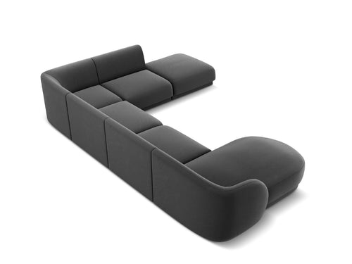 Micadoni Panoramische hoekbank rechts Miley 6-zits, flueel, grijs - 255x330x70cm