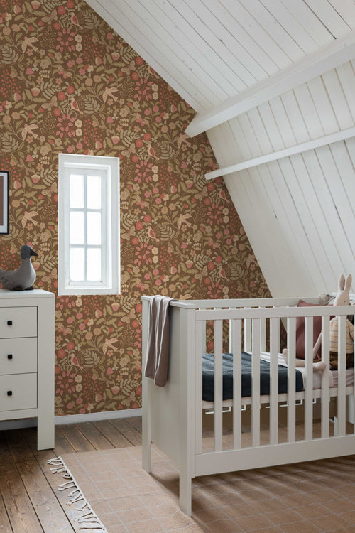 ESTAhome behang bloemen en vogels vergrijsd groen en roze - 50 x 900 cm - 131468 - vtwonen shop