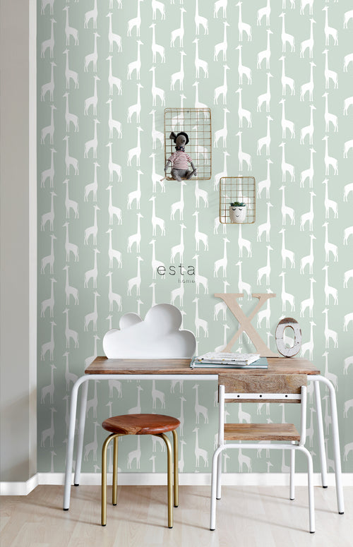 ESTAhome behang giraffen mintgroen - 53 cm x 10.05 m - 139058
