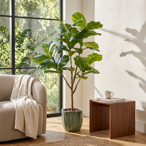 Mica Decorations Ficus Lyrata Kunstplant - Kunststof Kamerplant in Zwarte Pot - Water- en UV Bestendig voor Binnen en Buiten - Onderhoudsvrij