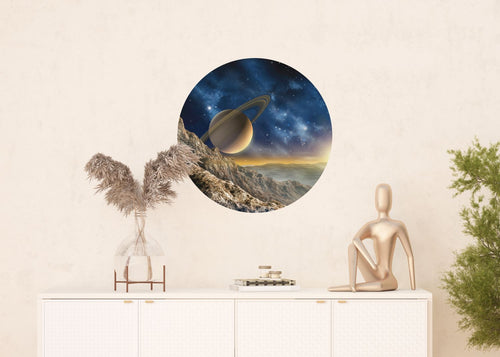 Sanders & Sanders zelfklevende behangcirkel planeten in de ruimte blauw en beige - Ø 70 cm - 601102