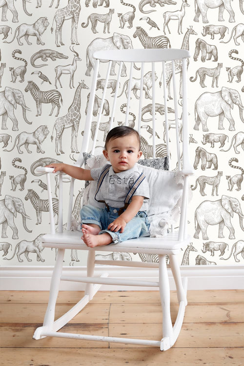 ESTAhome behang jungle dieren gebroken wit - 53 cm x 10.05 m - 139510