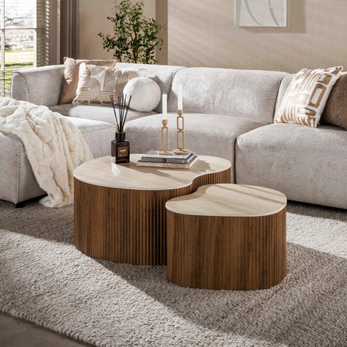 Giga Living Salontafel Ceramo Medio - Rond Travertin - Set Van 2