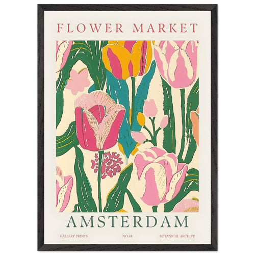 Artfulprints Poster met Lijst Flower market - Amsterdam II   - 50x70 cm - Meerkleurig