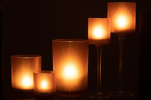 J-Line theelichthouder Op Voet Palmblad - glas - beige - large - vtwonen shop