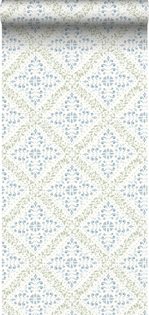 Borastapeter behang tegelmotief groen en blauw - 53 cm x 10.05 m - 660054 - vtwonen shop