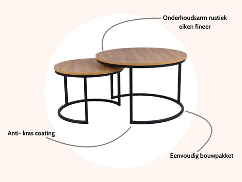 MaximaVida ronde salontafel set Kiev 58 en 45 cm - rustiek eikenhout fineer - vtwonen shop