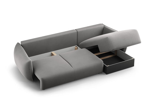 Cosmopolitan Design Uitklapbare hoekbank links met opbergdoos Matera 4-zits, flueel grijs - 173x253x86cm