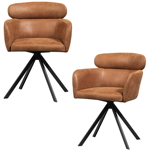 WOOOD draaibare eetkamerstoelen Fenne - Leerlook - Cognac - Set van 2 - vtwonen shop