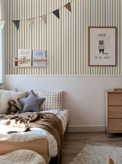 ESTAhome behang strepen blauw, groen en bruin - 50 x 900 cm - 132255