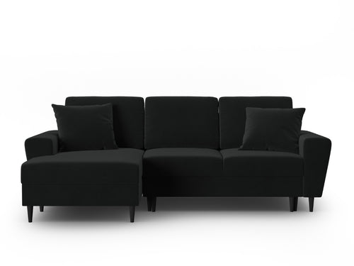 Cosmopolitan Design Uitklapbare hoekbank links met opbergdoos Kyoto 4-zits, flueel zwart - 145x241x88cm