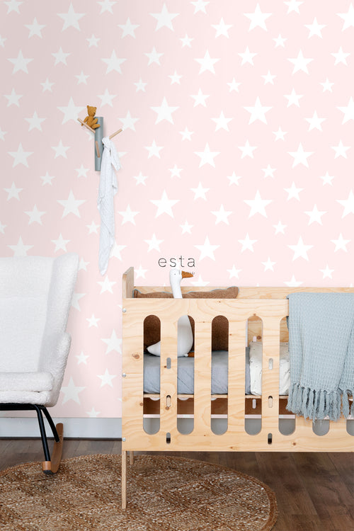 ESTAhome behang grote en kleine sterren licht roze en wit - 53 cm x 10.05 m - 138931