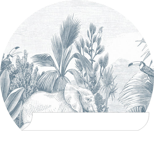 ESTAhome zelfklevende behangcirkel jungle-motief blauw - Ø 70 cm - 159078