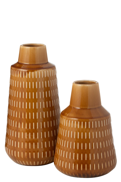 J-Line vaas Ria Gekerfd - porselein - mosterd - small - 31 cm hoog - vtwonen shop