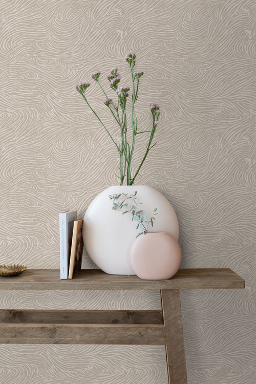 ESTAhome behang 3d golvende lijnen taupe - 53 cm x 10.05 m - 139661