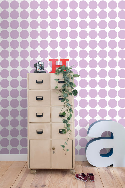 ESTAhome behang grote bollen lila paars - 50 x 900 cm - 131559 - vtwonen shop
