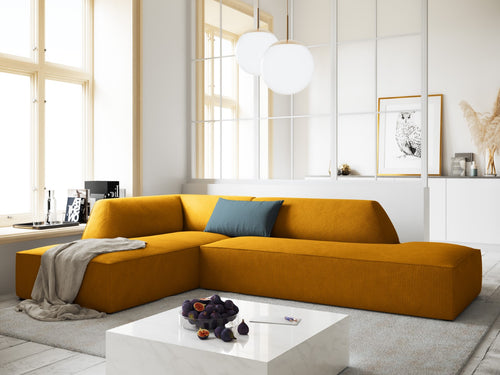 Micadoni linker hoekbank Ruby 4-zits, ribfluwelen, geel - 180x273x69cm