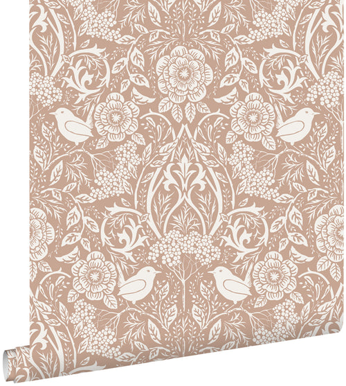 ESTAhome behang bloemen en vogels in art nouveau stijl nude kleur en wit - 53 cm x 10.05 m - 139324