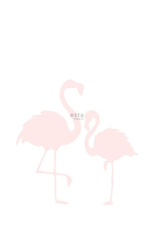 ESTAhome fotobehang flamingo's moeder en kind licht roze en wit - 186 x 279 cm - 158838