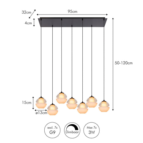 Atmooz hanglamp Reese 7 - wit - 95 x 32 x H 115 cm - G9