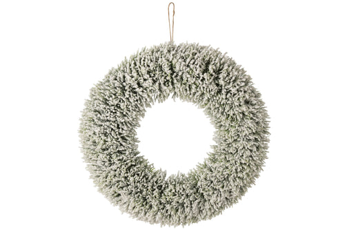 J-Line decoratie krans Besneeuwd - polyethyleen - wit/donkergroen - large