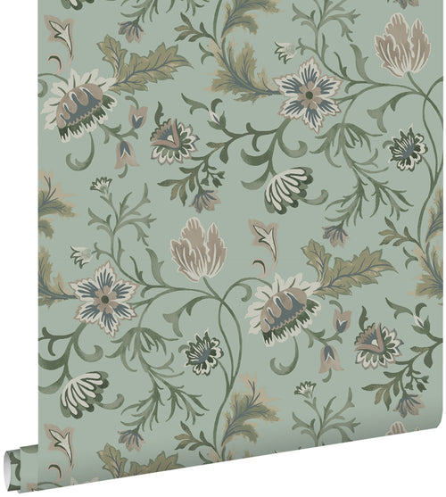 ESTAhome behang vintage bloemen celadon groen - 53 cm x 10.05 m - 139413