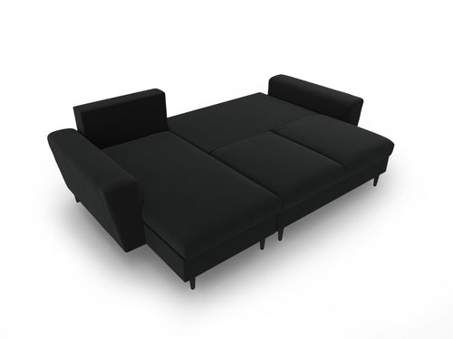 Cosmopolitan Design Omkeerbare converteerbare hoekbank met opbergdoos Kyoto 4-zits, flueel zwart - 145x241x88cm