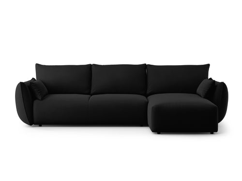 Cosmopolitan Design Converteerbare hoekbank rechts met opbergdoos Matera 4-zits, flueel zwart - 173x253x86cm
