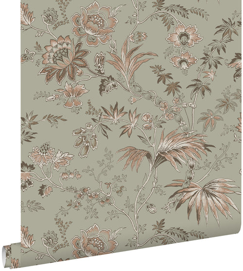 ESTAhome behang vintage bloemen vergrijsd mintgroen en zacht roze - 53 cm x 10.05 m - 139297