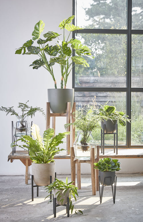 Mica Decorations Blom Plantenstandaard - L25 x B25 x H38 cm - Metaal - Zwart