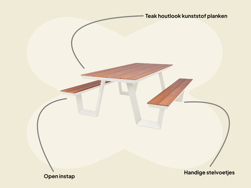 MaximaVida aluminium picknicktafel Bermuda 200 cm ivoor