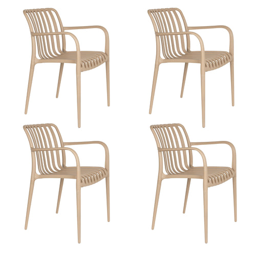 Housecraft Living Amae Tuinstoel Armleuning Kunststof Beige - Set van 4