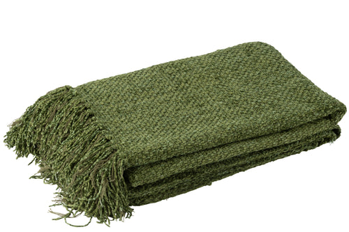 J-Line plaid Gewoven + Franjes - viscose - donkergroen - 180 x 130 cm - vtwonen shop