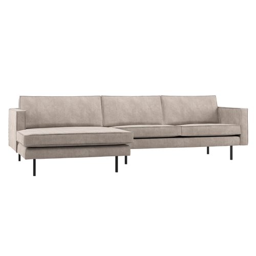 WOOOD chaise longue bank links Rodeo - Ribstof - Donkerzand - 85x300x155 - vtwonen shop