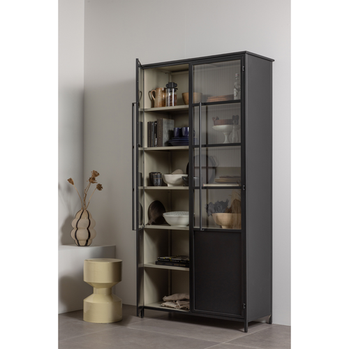 WOOOD 2-deurs Vitrinekast XL Exhibit - Metaal - Zwart - 200x99x44 cm - vtwonen shop