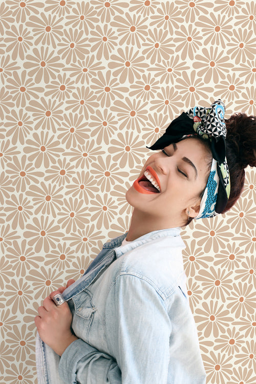 ESTAhome behang madeliefjes warm beige - 53 cm x 10.05 m - 131148 - vtwonen shop