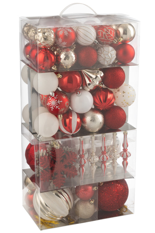 J-Line kerstbal - kunststof - rood/goud - doos van 80