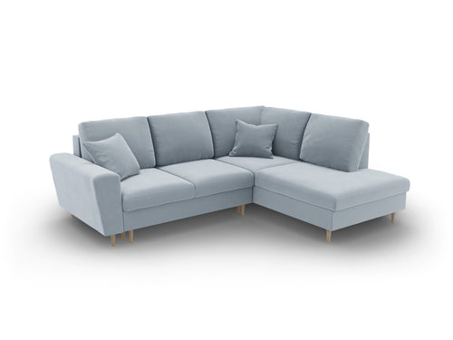 Cosmopolitan Design Converteerbare hoekbank rechts met opbergdoos Kyoto 5-zits, flueel lichtblauw - 194x243x88cm