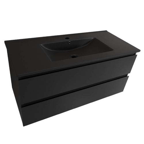 LOMAZOO badkamermeubel Marenza - zwevend - zwart keramiek - mat zwart - 100 cm