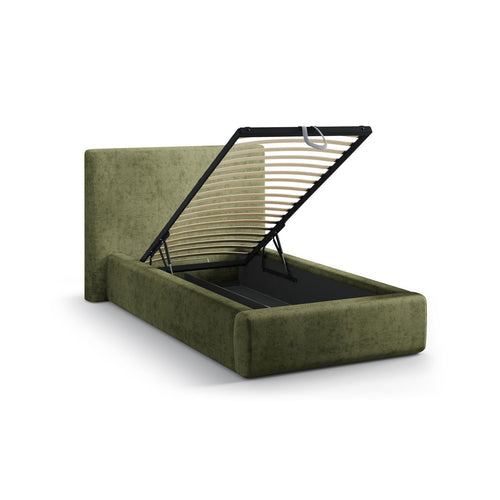 Cosmopolitan Design - Opbergbed met hoofdeinde Asti 90x200cm chenille groente - 220x130x95cm