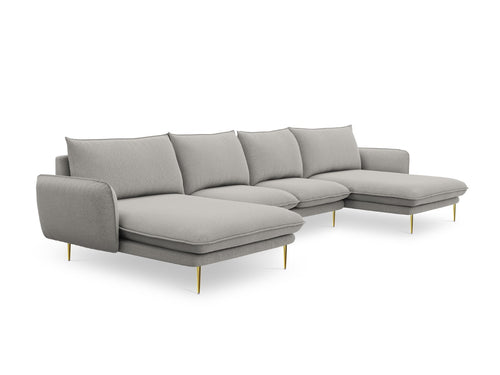 Cosmopolitan Design Panoramische bank Vienna 6-zits, structurele stof, lichtgrijs - 170x350x95cm