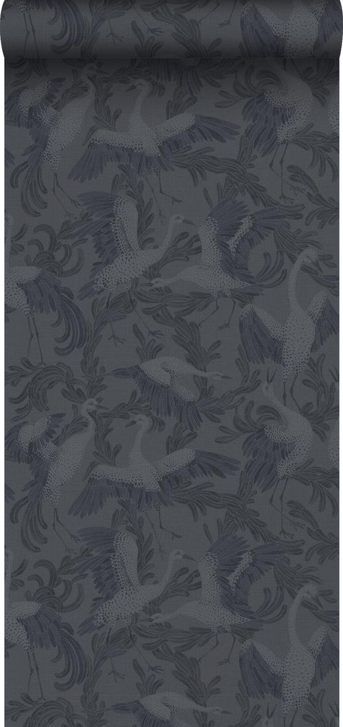 Borastapeter behang kraanvogels donkerblauw - 53 cm x 10.05 m - 660315 - vtwonen shop