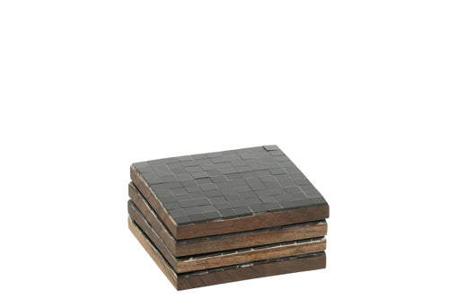 J-Line onderzetter Mozaïek - glas - zwart - doos van 4 - vtwonen shop