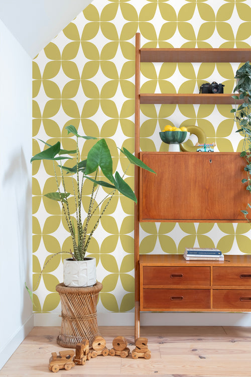 ESTAhome behang grafisch motief okergeel en wit - 53 cm x 10.05 m - 139098 - vtwonen shop