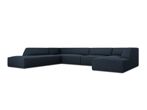 Micadoni Panoramische hoekbank links Ruby 7-zits, structurele stof, marineblauw - 273x366x69cm
