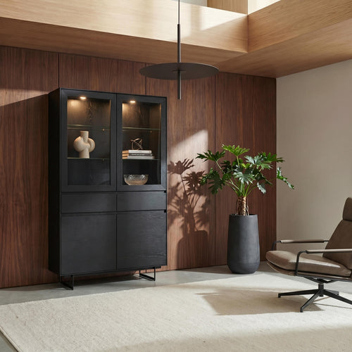 Furnhouse vitrinekast Tokyo - Zwart - MDF, zwart eikenfineer - 45x110x190
