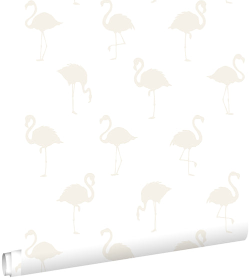 ESTAhome behang flamingo's zilver en wit - 53 cm x 10,05 m - 138917 - vtwonen shop