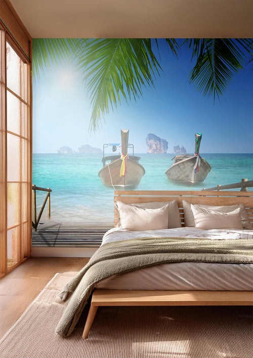 Sanders & Sanders fotobehang zeezicht blauw en groen - 360 x 270 cm - 600424 - vtwonen shop