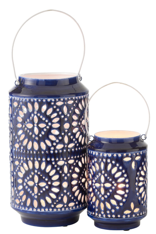 J-Line windlicht Nag - metaal - blauw/wit - large